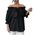 thumbnail image 2 of Women's Plus Size Top Off Shoulder Tie Front Layered Ruffle Long Sleeve Ruffle Flowy Chiffon Blouses Shirts Top Going Out Tops For Women, 2 of 7