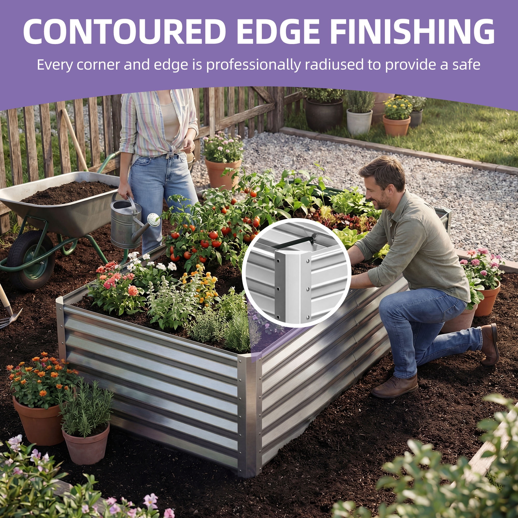 Uforic 6x3x3 Ft 1 Piece Galvanized Metal Raised Garden Bed Kit with Free Gloves Silver