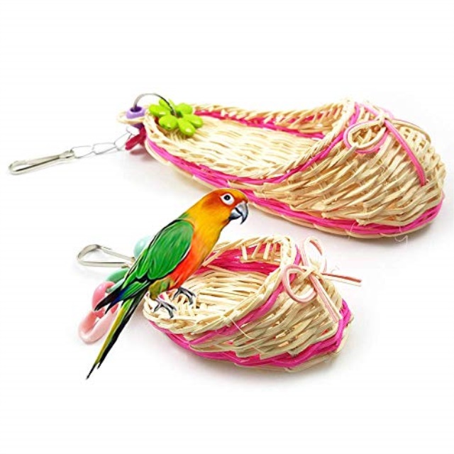 blsmu bird toys pet toy natural bird straw toy parrot hanging toy with
