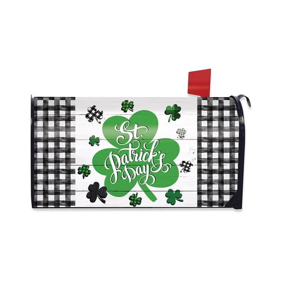 Briarwood Lane St. Patricks Day Mailbox Cover  - Standard Size - Checkered St. Pat's Shamrocks For St. Patricks Day Mailbox Cover