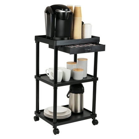 Mind Reader Bar Cart, Rolling, Utility Cart, 3-Tier, Coffee Cart, Bathroom, Kitchen, Plastic, Black