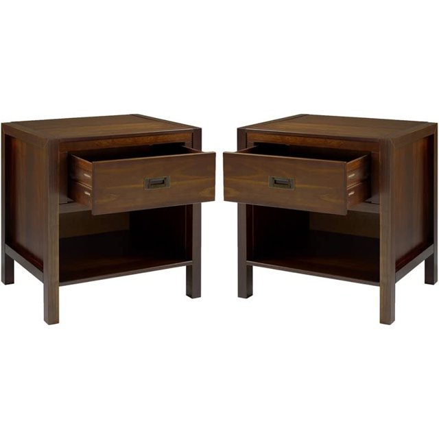 Walker Edison Chelsea Classic 2-Piece Solid Wood Open Cubby 1-Drawer Nightstand Set, 2 Pack, Walnut