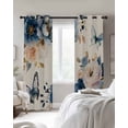 thumbnail image 4 of Vintage Blue Floral Blackout Curtains for Bedroom Living Room Darkening Curtains 54 Inch Long Butterflies Watercolor Flower Linen Short Curtain for Small Window Treatment Grommet Drapes 42"x54"x2, 4 of 9