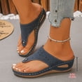 thumbnail image 2 of Flip Flops for Women Boho Hollow out Slides Orthopedic Wedge Sandals with Comfortable Arch Support Casual Summer Slip on Beach Shoes Navy Size 6, 2 of 7