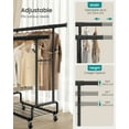 thumbnail image 4 of Heavy-Duty Rolling Garment Rack with Extendable Double Hanging Rods, 594 lb Capacity, Adjustable 3-Height with Shelf, Mobile Storage Organizer, Black, 4 of 7