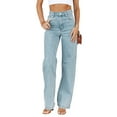 thumbnail image 2 of Bwdbhd Pull On Jeans for Women Wide Leg Jeans High Waisted Stretchy Long Pants Loose Denim Pants Light Blue,XL, 2 of 5