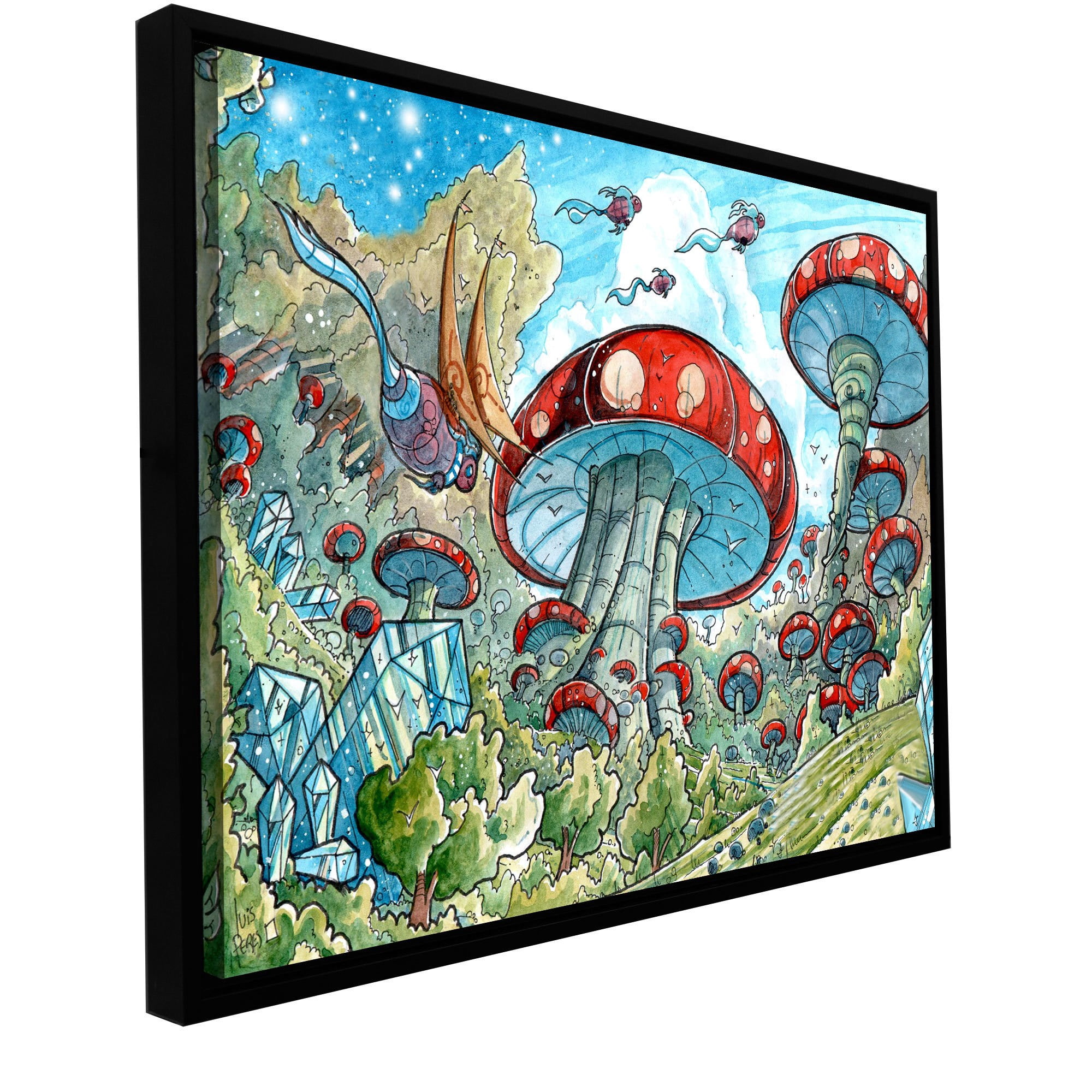 Luis Peres "Mushroom Forest" Floater-Framed Gallery-Wrapped Canvas