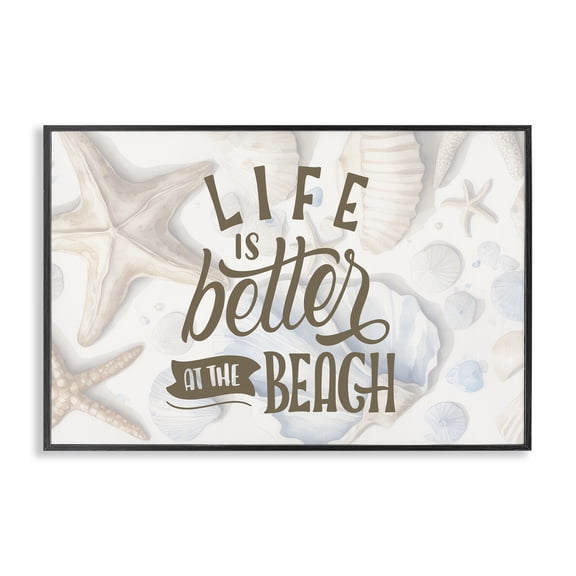 Stupell Industries Coastal Better At Beach Seashells Black Framed Giclee Art, 18 x 12, by Kim Allen