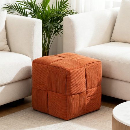 14.2" Corduroy Fabric Ottoman Foot Rest with High-Resilience Foam and 300lb Weight Capacity