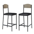 thumbnail image 1 of Modern Bar Table and Chairs Set for 2, Counter Height Dining Furniture with PU Upholstered Stools, Backrest & Footrest – Gray / Retro Color, 2-Pack / 4-Pack / 1+2 Set Options, 1 of 7