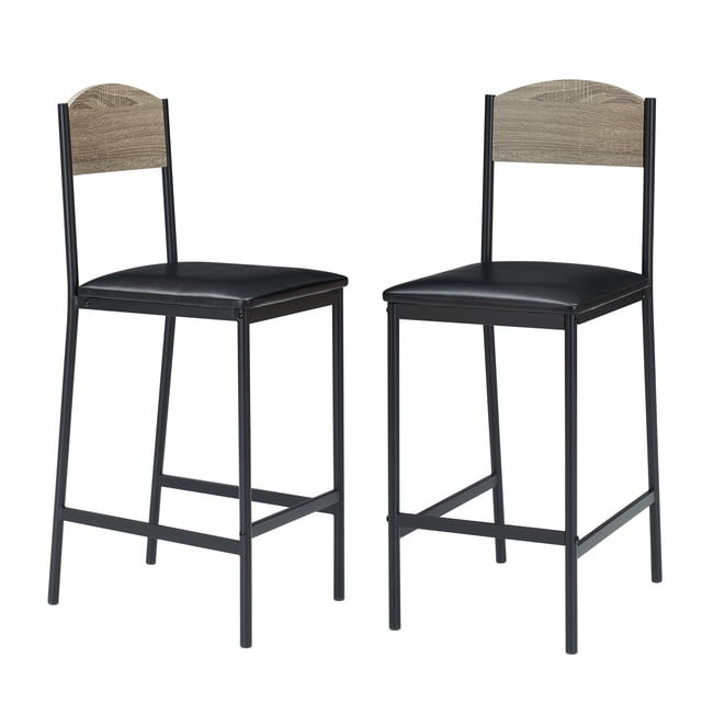 Modern Bar Table and Chairs Set for 2, Counter Height Dining Furniture with PU Upholstered Stools, Backrest & Footrest – Gray / Retro Color, 2-Pack / 4-Pack / 1+2 Set Options