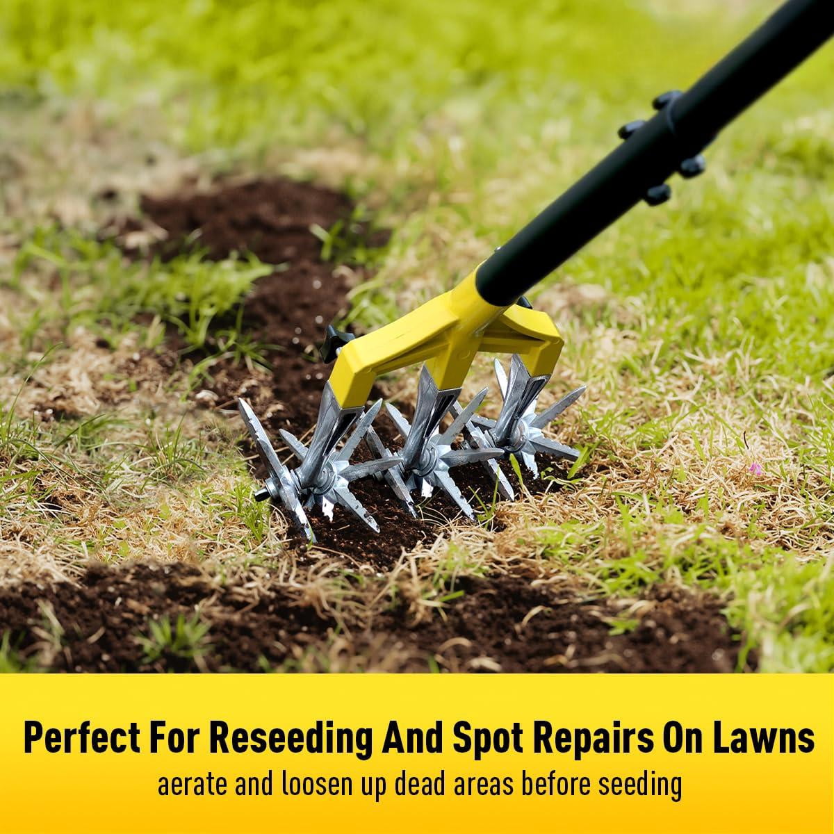 Rotary Cultivator Garden Tool 61''  Hand Tiller With Detachable Aluminum Tines Cultivators For Gardening Soil Or Reseeding Grass Manual & Tillers Flowers Beds