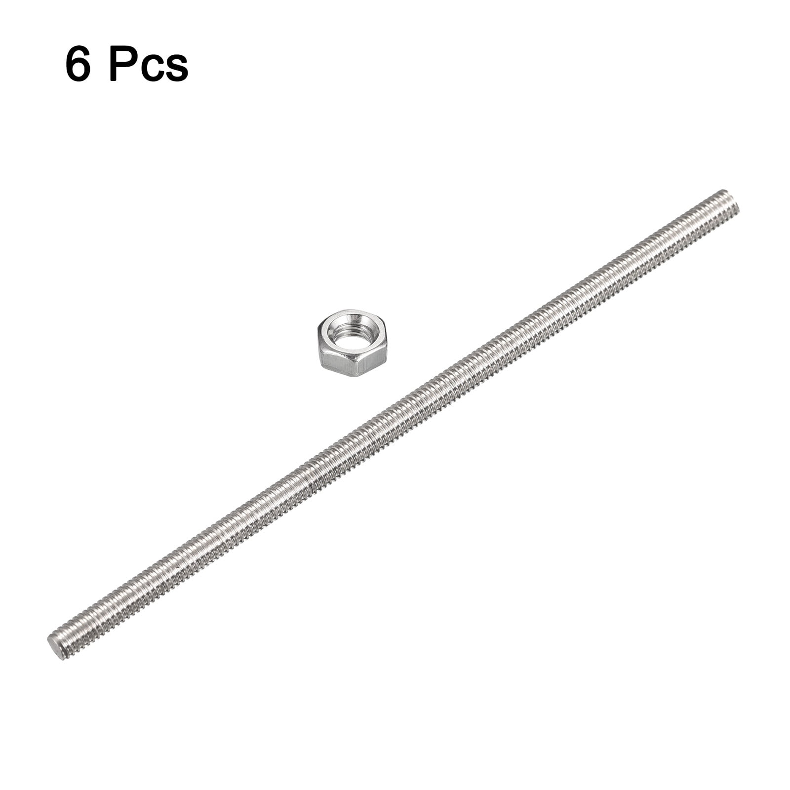Uxcell 6Pack M12 x 300mm Fully Threaded Rod w 6Pack Hex Nuts, 1.75mm Pitch 304 Stainless Steel Right Hand Threaded Rod