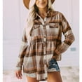 thumbnail image 3 of Ladies' Long Sleeve Button-Down Shirt with Pockets and Drop Shoulder Coffee Plaid Charm Rawiri, 3 of 6
