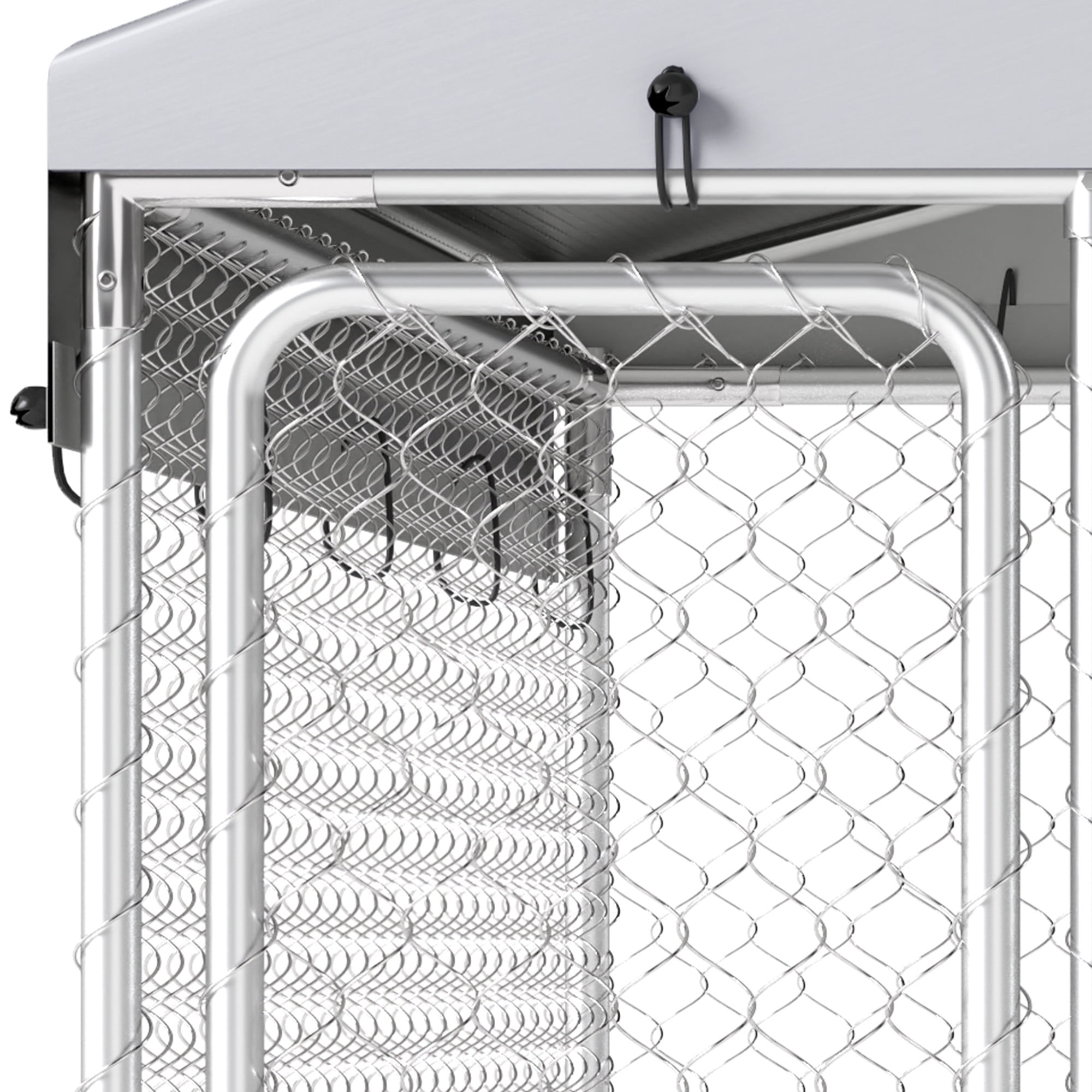 Dextrus 7.5'x7.5' Outdoor Dog Kennel, Outdoor Dog Enclosure with Rotating Feeder Bowls & Roof, Heavy Duty Dog Kennel for Backyard Farm