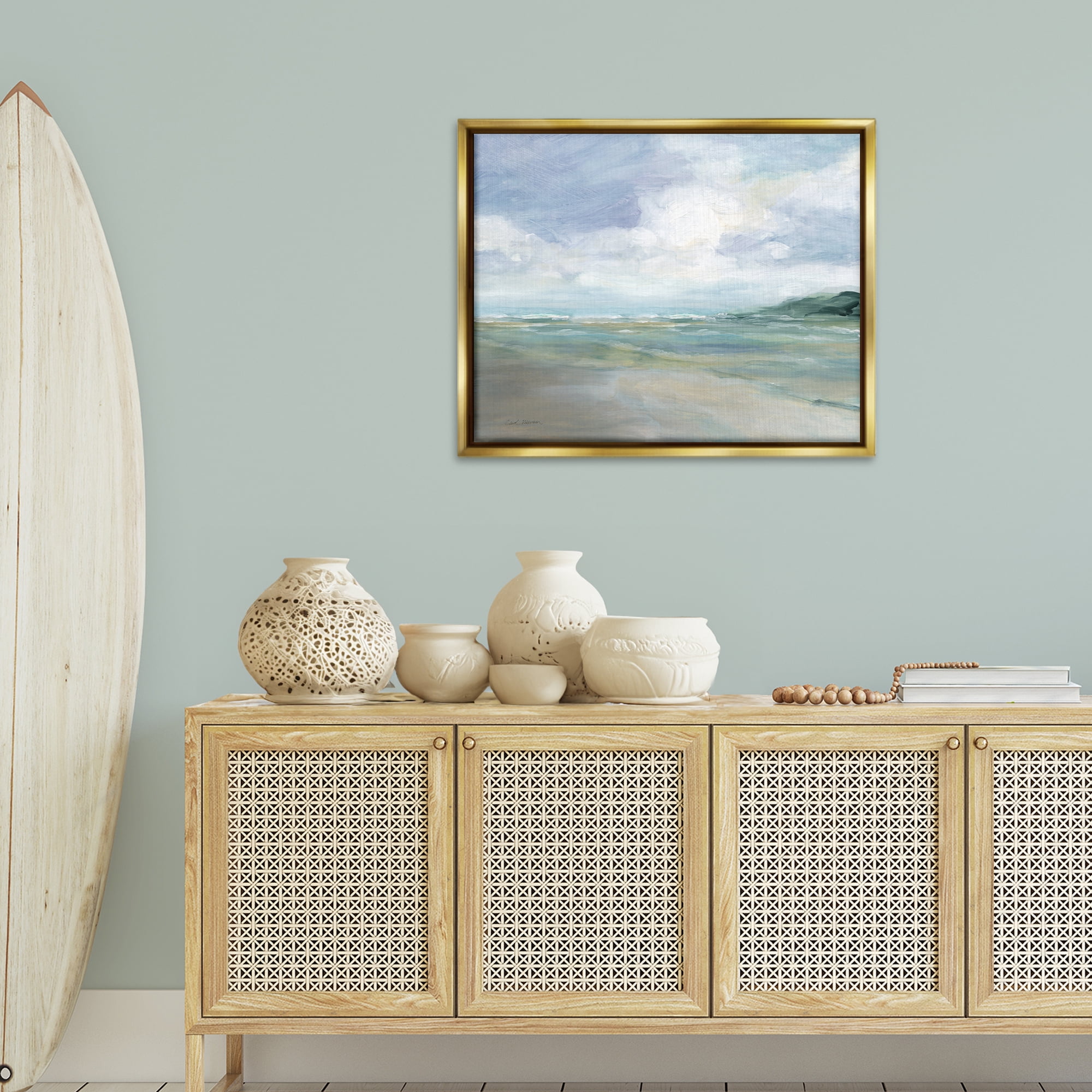 Stupell Industries Scenic Blue Landscape Landscape & Nature Painting Gold Floater Framed Canvas Art Print Wall Art, 31 x 25