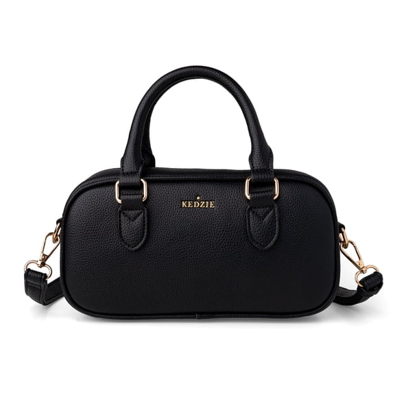 Kedzie Gia Crossbody Bag, Black Vegan Leather Crossbody Purse with Adjustable Strap, Black