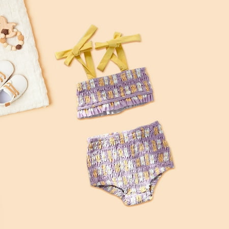 

Gubotare Ruffle Bikini Baby Print Set Girls Summer Cute Flower Swimsuit Girls Kids Swimsuits PP2 12-15 Months