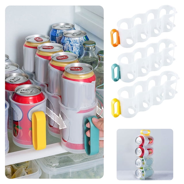 Estante para 4 Latas de Bebidas para Refrigerador - Organizador Transparente con Asa, 27,5 X 10,5 X 7,5 Cm, Organizador para Refrigerador de Cocina, para Refrescos, Cerveza y Latas