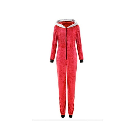 

JBEELATE Christmas Women Zipper Hooded Pajama Jumpsuit Long Sleeve Plush Jumpsuit Romper Sleepwear