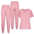 thumbnail image 4 of Hurxie Scrubs Set for Women,Medical Women Scrubs,Nurse Uniform V-Neck Top and Straight Leg Pants with Multi Pocket Pink,2XL, 4 of 5