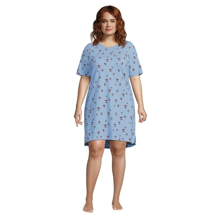 

Lands End Women s Plus Size Short Sleeve Above the Knee Knit T-Shirt Nightgown