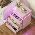 thumbnail image 3 of Afuhokles Set of 2 Nightstand with Charging Station and LED Lights,Night Stand with Sliding Top,Bedside Table with Drawers,Modern End Side Table for Bedroom,Pink, 3 of 7
