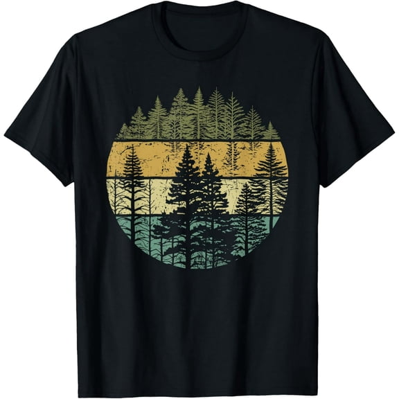 Retro Forest Trees Outdoors Nature Men Vintage Graphic T-Shirt