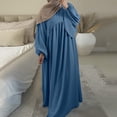 thumbnail image 2 of Abaya Dress for Elegant Women's Swing Dress Solid Color Round Neck Loose Comfortable Robe Gown, 2 of 5