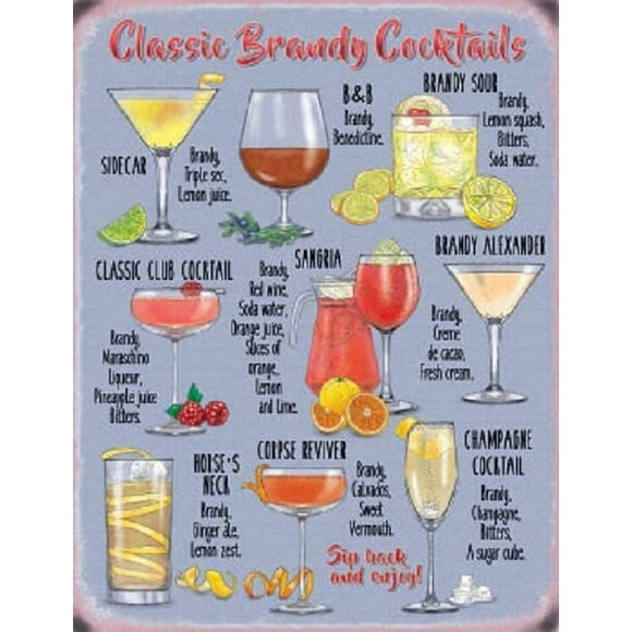 Vintage Brandy Cocktail Recipe Menu Theme Retro Wall Decor Sign Bar Dining Room Living Room Kitchen GarageMetal Tin Sign 8x12 Inches