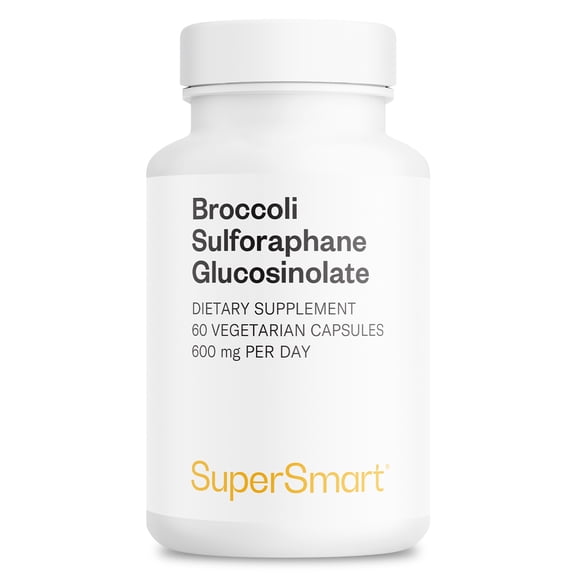 SuperSmart Broccoli Sulforaphane Glucosinolate 600mg per Day (High Strength) - 10% SGS with Myrosinase - Broccoli Supplement | Non-GMO & Gluten Free - 60 Vegetarian Capsules