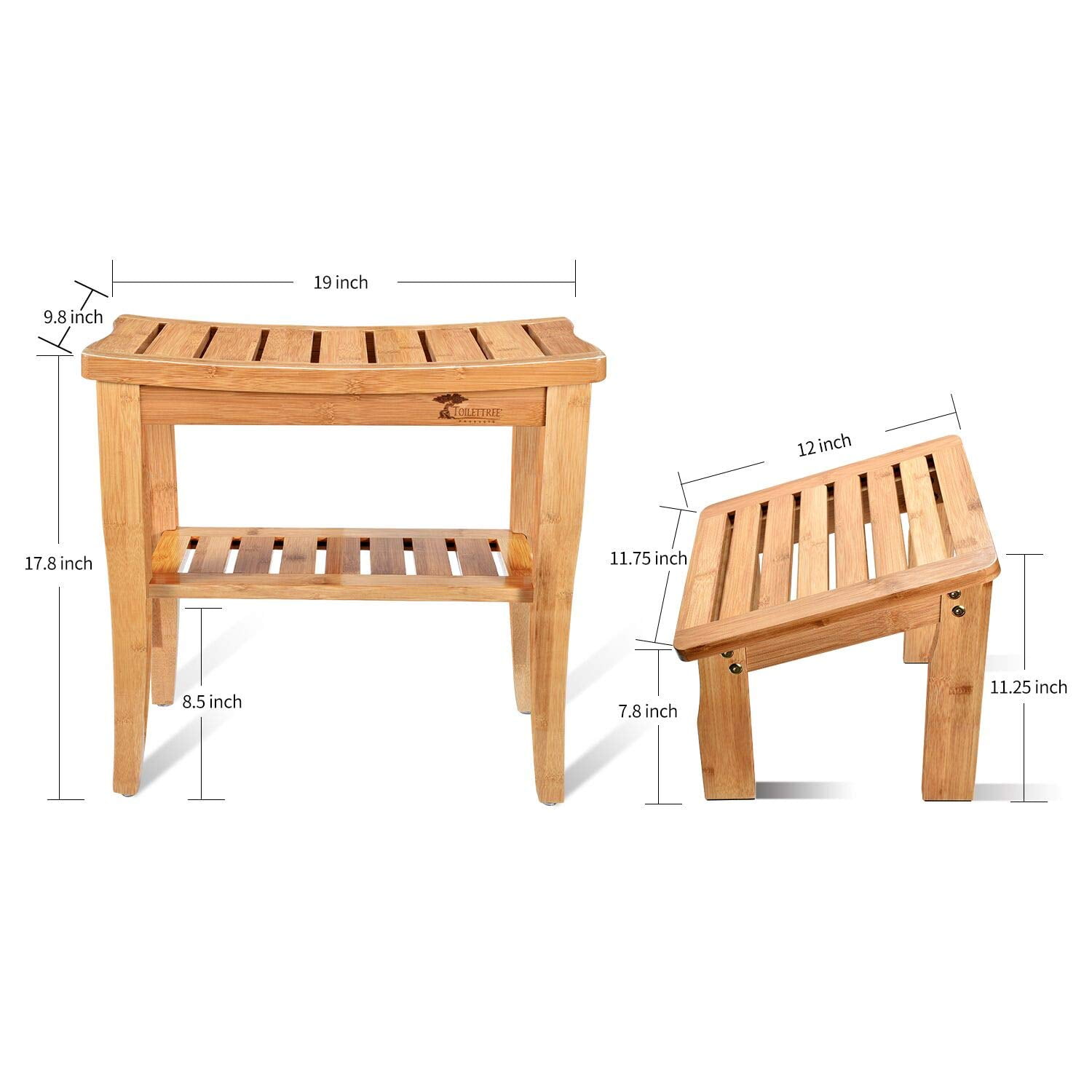 Toilettree Products Deluxe Wooden Bamboo Shower Seat Bench With