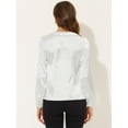 thumbnail image 4 of Camisa de satén con cuello Peter Pan para mujer, blusa de trabajo superior elegante de oficina brillante blanco S, 4 of 6