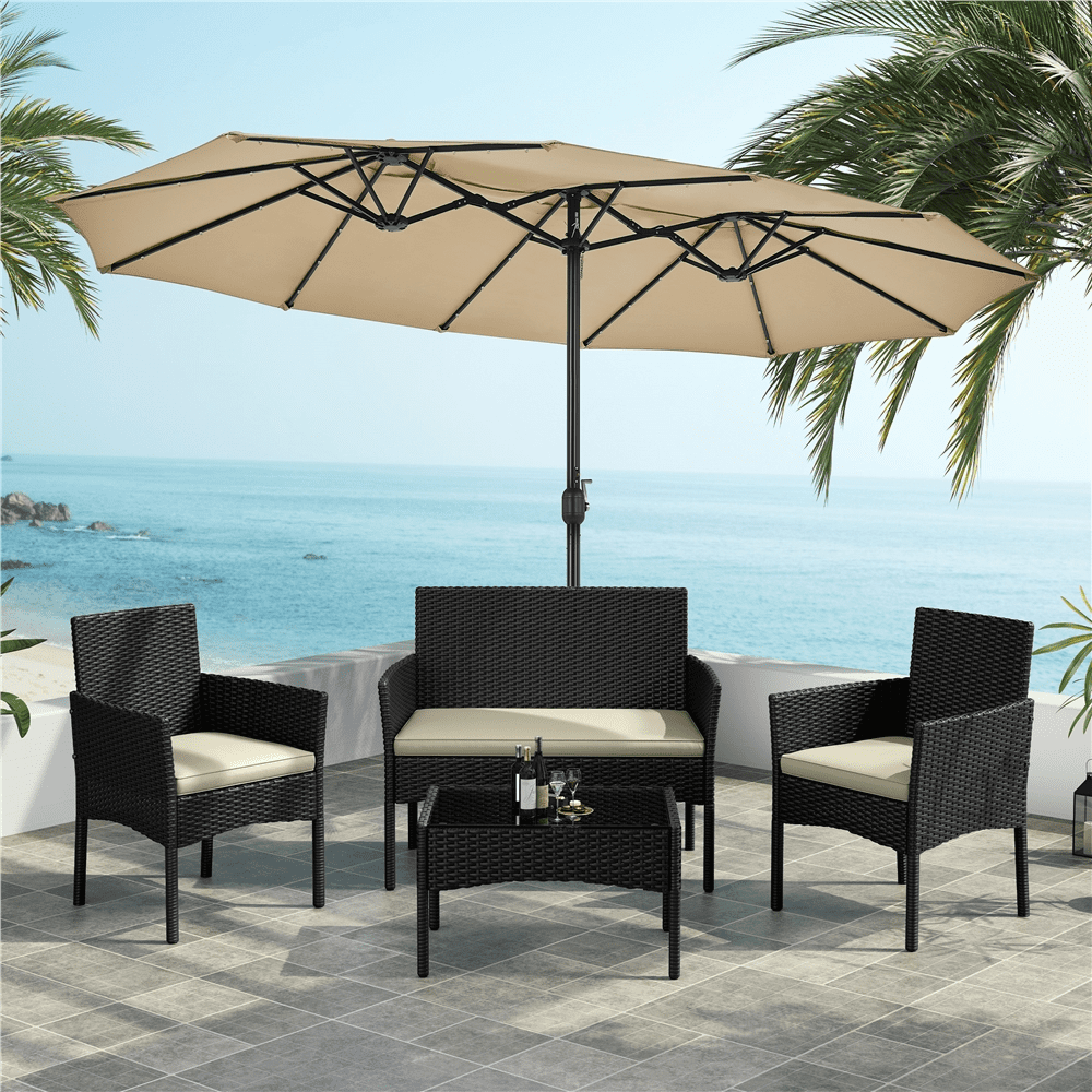 Renwick 4-Piece Outdoor Reception Set with Sofas and Coffee Table, Black/Beige