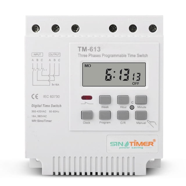SINOTIMER TM613 380v Minuterie Programmable à Trois Phases avec Rétroéclairage Interrupteur de Temps Numérique pour 7 Jours-24 Heures
