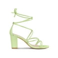 thumbnail image 3 of BLISSFUL STEP Women's Shoes Open Toe Lace Up Block Heel Strappy Heels Lime Green 6, 3 of 6