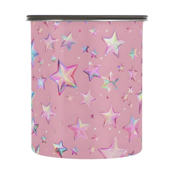 Rainbow Stars Pink Airtight Coffee Bean Canister 30oz Food Storage Containers with Lids For Gournd, Tea, Sugar, Flour, Rice, Cereal, Candy Cookie Jar