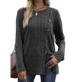thumbnail image 2 of FEORJGP Women's Button Front Knit Sweaters Long Sleeve Knitwear Pullover Round Neck Jumpers Solid Color Hem Split Blouses Loose Casual Tunic Tops for Fall Winer, 2 of 5