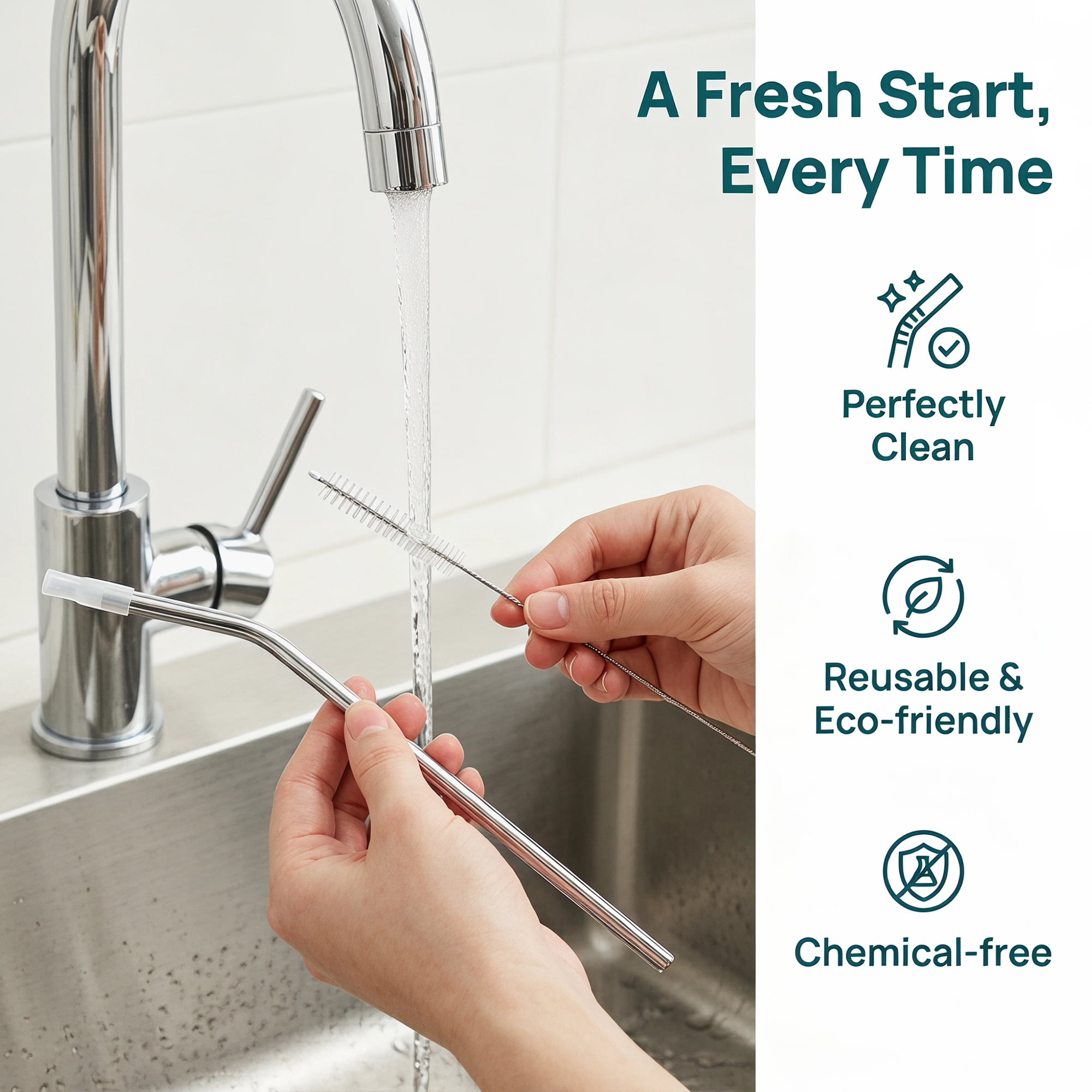 Unique Bargains 8Pcs Reusable Stainless Steel Straws with Brush Bend Pipe 0.3" x 10.4"