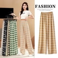 thumbnail image 1 of Pantalones de verano para mujer, de cintura alta, adelgazantes, rectos, estrechos, de pierna ancha, holgados, informales, 1 of 5