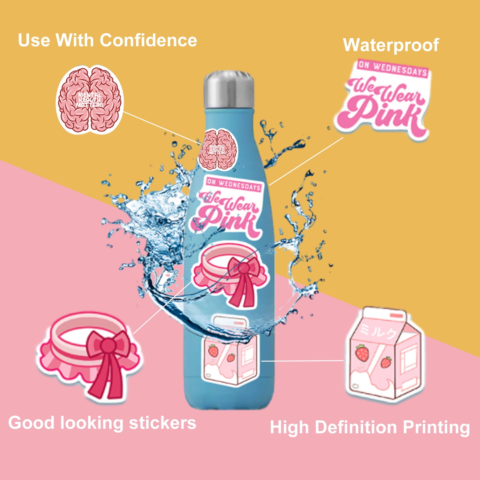 Redbubble Pastel Yellow Laptop Case 100pcs Pink Cute Sticker