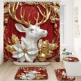 thumbnail image 1 of Uuowzo Christmas Golden Reindeer Floral Bathroom Defend Slide Mat U Shaped Mat and Shower Curtain Set 4 Piece Bathroom Set Indoor Outdoor Christmas Decorations, Multicolor, 1 of 6