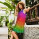 thumbnail image 2 of Easygdp Rainbow Glitter para Vestido Transpirable de Mujer, Vestido Suelto de Manga Corta con Pliegues y Bolsillos para el Verano, 2 of 7