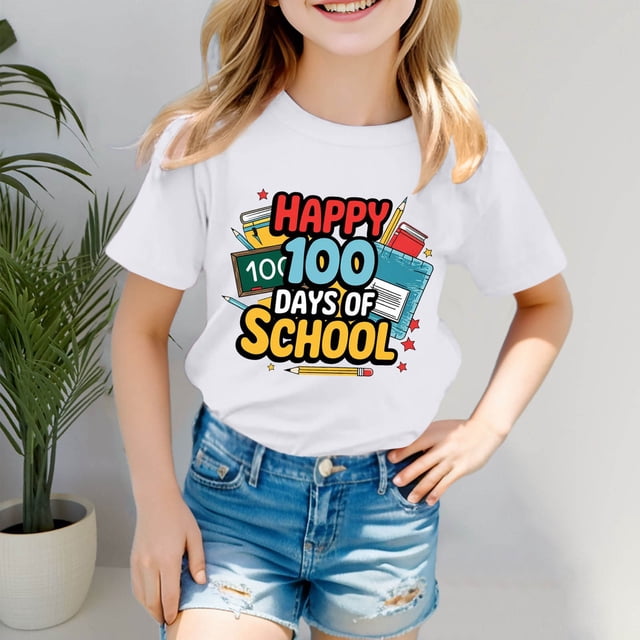 Fashionable Kids Casual Letter Print Short Sleeve Tee Soft Comfortable Daily Wear Top for Children