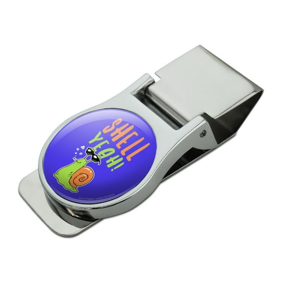 Shell Yeah Hell Yes Snail Funny Humor Satin Chrome Plated Metal Money Clip