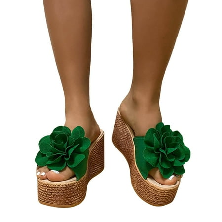 

NEGJ Fashion Spring And Summer Women Sandals Wedge Heel Suede Flower Thick Sole Casual Style
