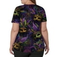 thumbnail image 5 of Lumtrix Mardi Gras Scrubs for Women V Neck Short Sleeve Mask Printed Tops with Pockets Side Slit Nursing Uniform Dark Purple 4XL, 5 of 5