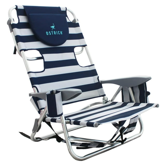Ostrich la Chaise de Plage Portable de Luxe pour Randonneur avec Sac Isotherme, Rayure Bleue
