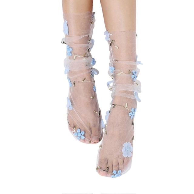 1 Pair Pile Socks Elegant Transparent Nylon Less Wear Floral Lace Socks Photo Props