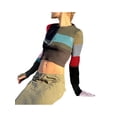 thumbnail image 4 of Kmbangi Hauts Courts de Protection Solaire pour Femmes, Cardigan Patchwork à Manches Longues et Col Rond de Couleur Contrastée, 4 of 9